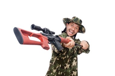 Asker beyaz izole silah ile