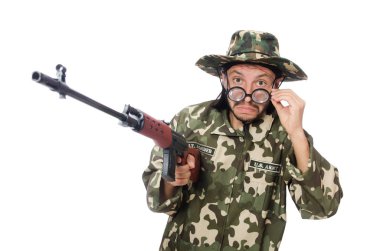 Asker beyaz izole silah ile