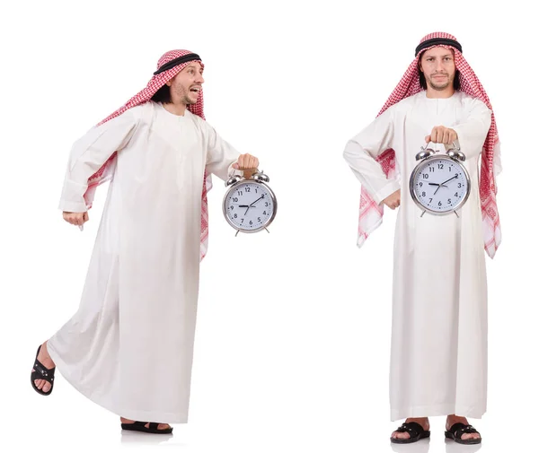 Arab man in time concept on white — Stock Photo, Image