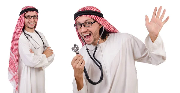 Medico arabo con stetoscopio su bianco — Foto Stock