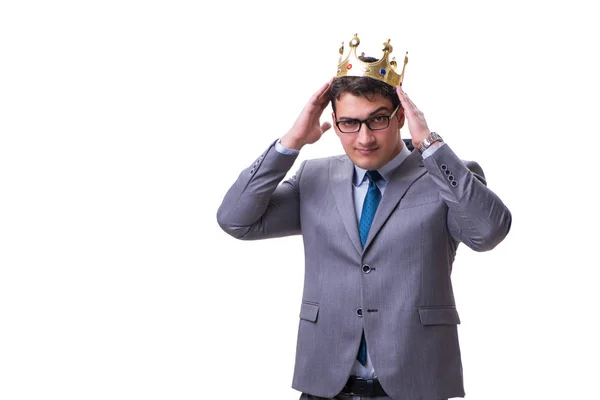 Král podnikatel izolovaný na bílém pozadí — Stock fotografie