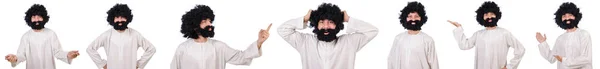 Hairy funny man isolated on the white — Stock Photo, Image