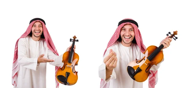 Arab man playing violing on white — Stock Photo, Image