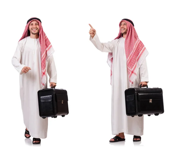 Homme arabe avec des bagages sur blanc — Photo