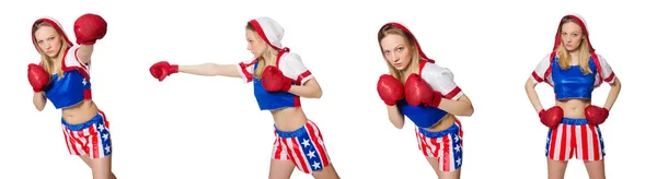 Žena boxer izolované na bílém pozadí — Stock fotografie