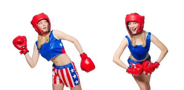 Female boxer isolated on the white background — Stock Photo, Image