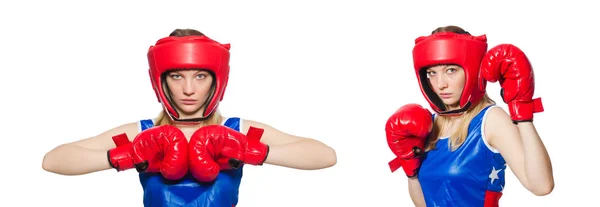 Boxeadora femenina aislada sobre fondo blanco — Foto de Stock