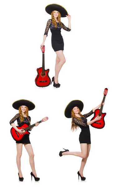 Mulher de chapéu sombrero com guitarra — Fotografia de Stock