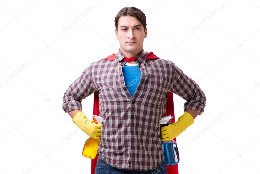 Super hero cleaner isolated on white