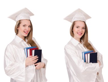 Diplomalı bir kız, beyazlar içinde izole edilmiş.