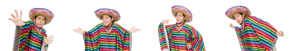 Divertido mexicano con poncho aislado en blanco —  Fotos de Stock