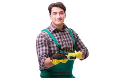 Genç bahçıvan beyazı izole etmiş.