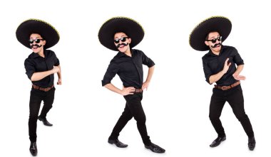 Meksika şapkası takan komik bir adam beyaz şapkalı.