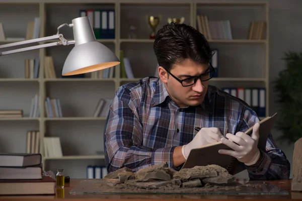 Arkeolog geç saatlere kadar ofiste çalışıyor.