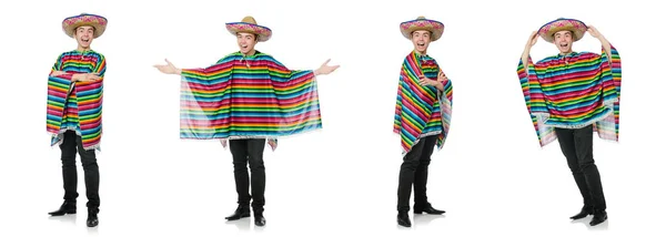 Grappige jonge Mexicaanse met valse snor geïsoleerd op wit — Stockfoto