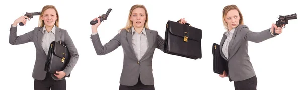 Businesswoman with gun isolated on white — Stock Photo, Image