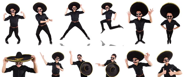 Rolig man bär mexikansk sombrero hatt isolerad på vitt — Stockfoto