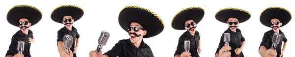 Funny man wearing mexican sombrero hat isolated on white — Stock Photo, Image