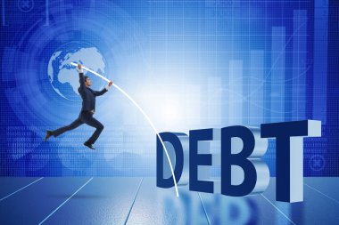 İş adamı iş konseptinde borç yükünden kaçınıyor