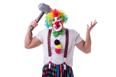 Beyaz arka planda çekici olan komik bir palyaço.