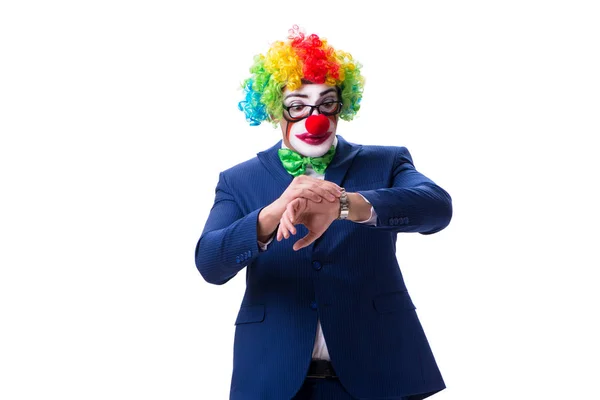 Lustige Clown Geschäftsmann isoliert auf weißem Hintergrund — Stockfoto