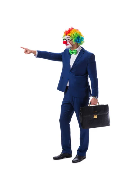 Buffo clown uomo d'affari isolato su sfondo bianco — Foto Stock