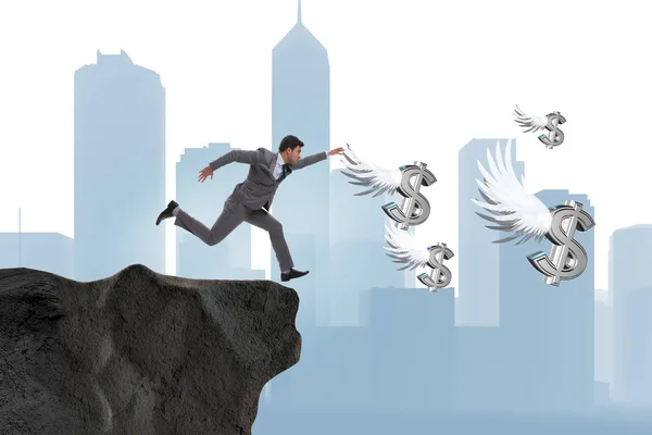 Бізнесмен переслідує ангела доларів у бізнес-концепції — стокове фото