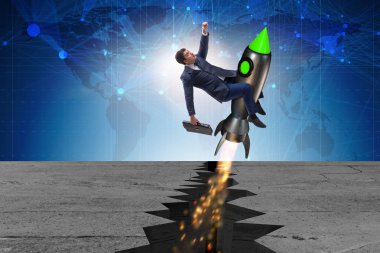 İş adamı roketle kaya boşluğundan uçuyor