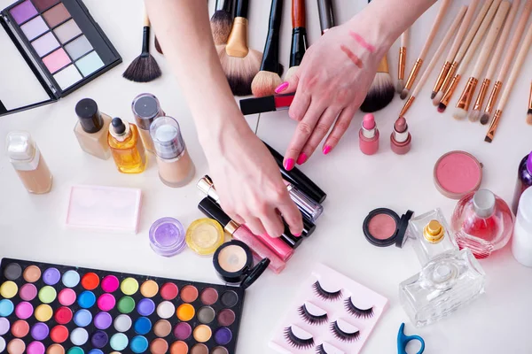 Collection of make up products displayed on the table