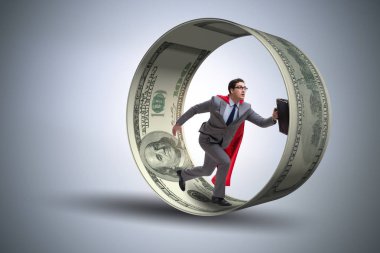 Hamster çarklı bir iş adamı dolarları kovalıyor.
