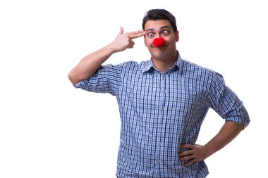 Beyaz arka planda izole komik bir palyaço.