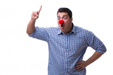 Beyaz arka planda izole komik bir palyaço.