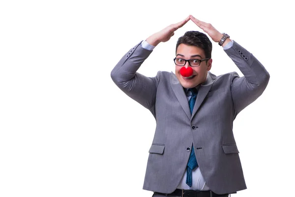 Смешной клоун бизнесмен изолирован на белом фоне — стоковое фото