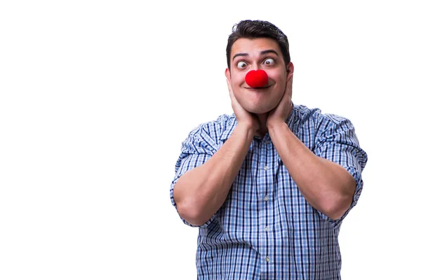 Hombre gracioso payaso aislado sobre fondo blanco —  Fotos de Stock