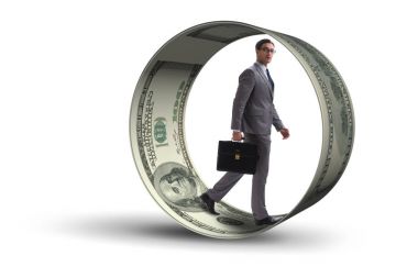 Hamster çarklı bir iş adamı dolarları kovalıyor.