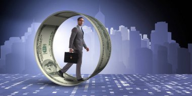 Hamster çarklı bir iş adamı dolarları kovalıyor.