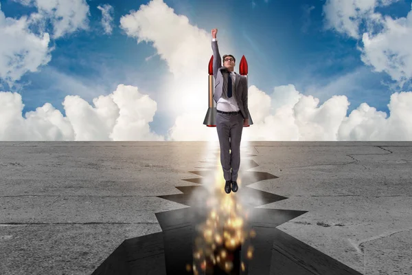 İş adamı roketle kaya boşluğundan uçuyor