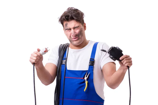 Funny man doing electrical repair — Stock Photo, Image