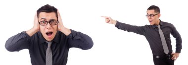 Genç gülümseyen adam beyaz izole