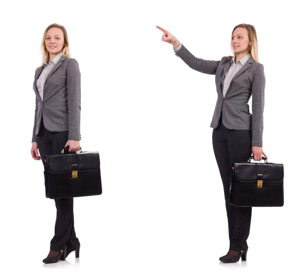 Geschäftsfrau im grauen Anzug isoliert auf weißem Grund — Stockfoto