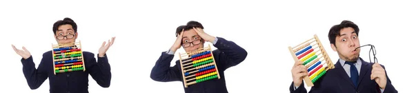 Angry accountant with abacus isolated on white — Stock Photo, Image