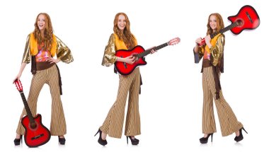 gitar üzerinde beyaz genç kız