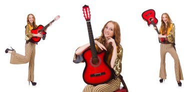 gitar üzerinde beyaz genç kız