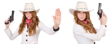 beyaz izole silah ve film kurulu ile genç çoban kız