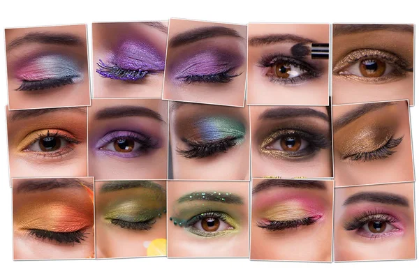 Collage de fotos de cerca de maquillaje de ojos — Foto de Stock
