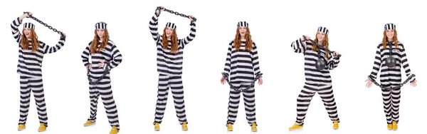 Vrouw gevangene geïsoleerd op wit — Stockfoto