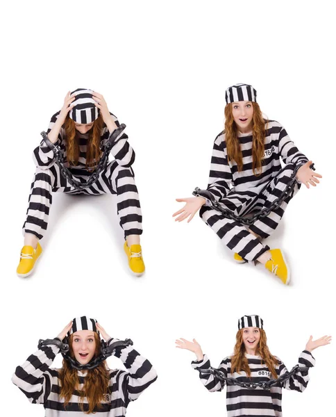 Femme prisonnière isolée sur blanc — Photo