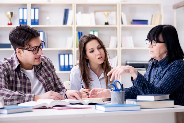 Joven estudiante y profesor durante la lección de tutoría — Foto de Stock