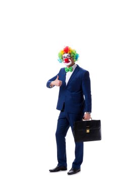 Beyaz arka planda izole komik palyaço işadamı