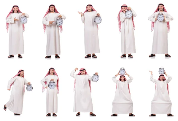 Арабский человек во времени концепция на белом — стоковое фото